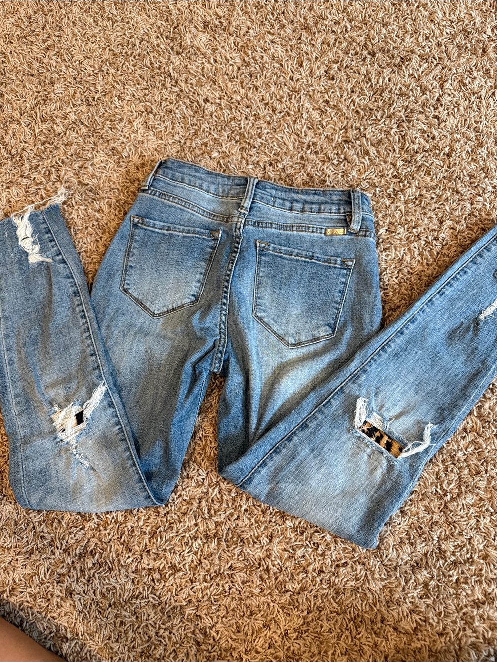 KanCan Light Blue Distressed Skinny Jeans with Patch Detail